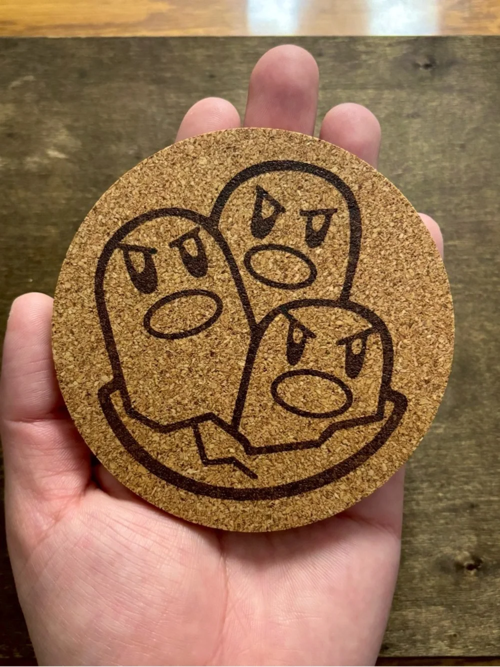 Pokemon Dugtrio Face Laser Engraved Cork Coaster